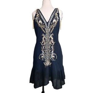 Free People "Crazy For Love" Beaded Embroidered Mini Dress Womens S Boho Deep V